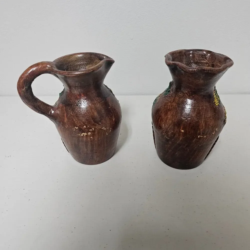 Set of 2 Handcrafted Guatamalan Vases with Three Dimensional Houses
